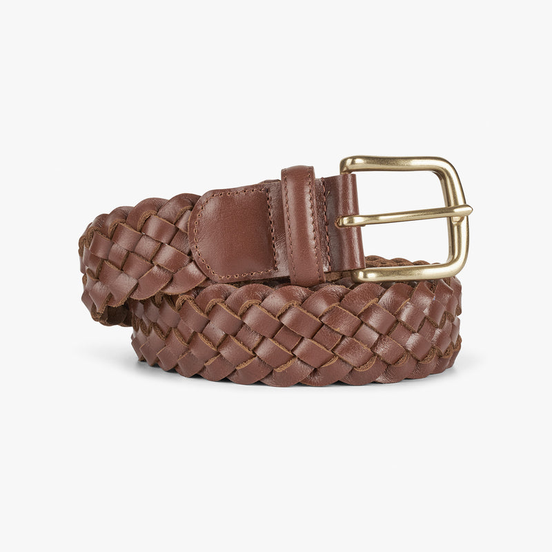 BRAIDED LEATHER BELT - BROWN